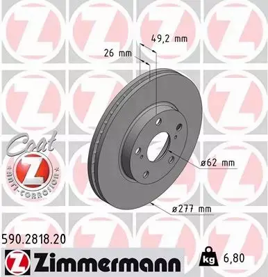 ZIMMERMANN TARCZE HAMULCOWE PRZÓD 590.2818.20 