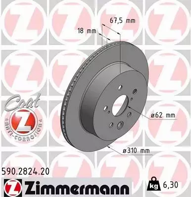 ZIMMERMANN TARCZE HAMULCOWE TYŁ 590.2824.20 