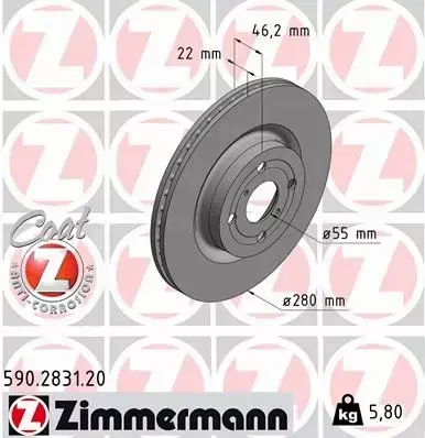 ZIMMERMANN TARCZE HAMULCOWE PRZÓD 590.2831.20 