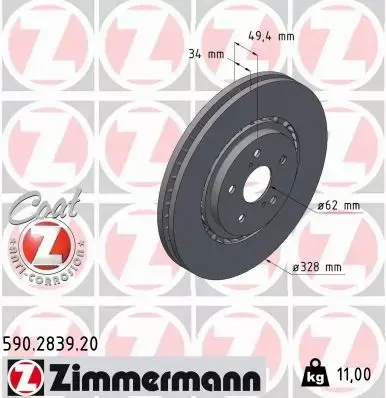 ZIMMERMANN TARCZA HAMULCOWA 590.2839.20 