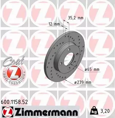 ZIMMERMANN TARCZA HAMULCOWA 600.1158.52 