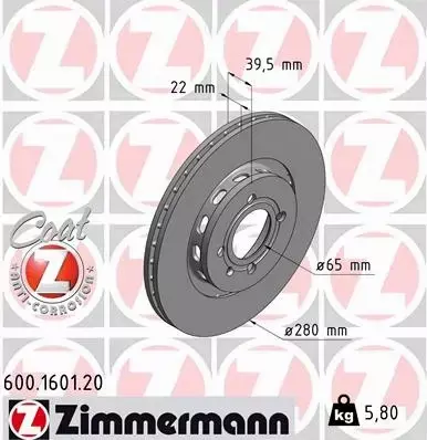 ZIMMERMANN TARCZE HAMULCOWE PRZÓD 600.1601.20 