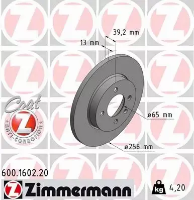 ZIMMERMANN TARCZE HAMULCOWE PRZÓD 600.1602.20 