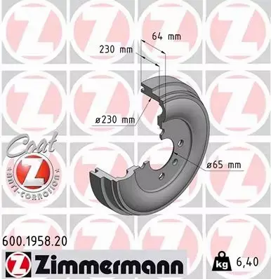 ZIMMERMANN BĘBEN HAMULCOWY TYŁ 600.1958.20 