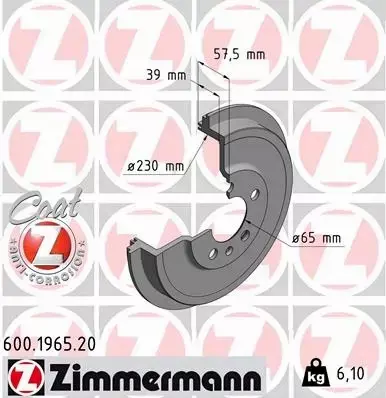 ZIMMERMANN BĘBEN HAMULCOWY TYŁ 600.1965.20 