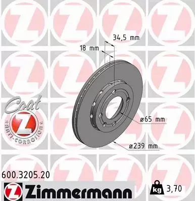 ZIMMERMANN TARCZE HAMULCOWE PRZÓD 600.3205.20 