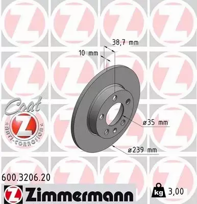 ZIMMERMANN TARCZE HAMULCOWE TYŁ 600.3206.20 