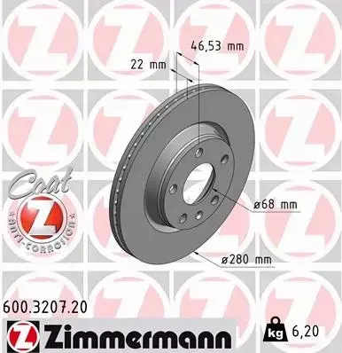 ZIMMERMANN TARCZE PRZÓD VW PASSAT B5 280MM 