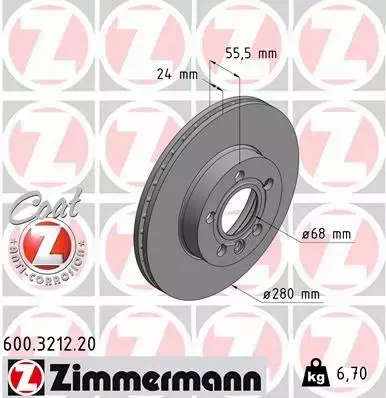 ZIMMERMANN TARCZE HAMULCOWE PRZÓD 600.3212.20 