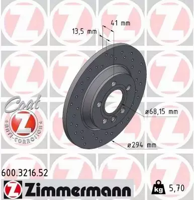 ZIMMERMANN TARCZE HAMULCOWE SPORT TYŁ 600.3216.52 