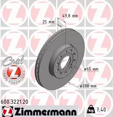 ZIMMERMANN TARCZE PRZÓD AUDI A3 8P 8V 288MM 