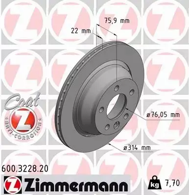 ZIMMERMANN TARCZE HAMULCOWE TYŁ 600.3228.20 