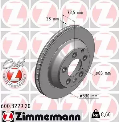 ZIMMERMANN TARCZE HAMULCOWE TYŁ 600.3229.20 