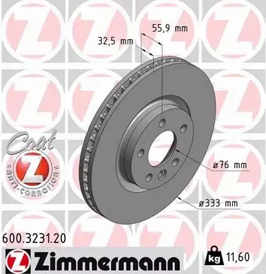 ZIMMERMANN TARCZE HAMULCOWE PRZÓD 600.3231.20 