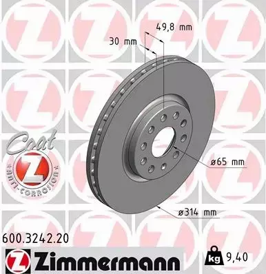 ZIMMERMANN TARCZE HAMULCOWE PRZÓD 600.3242.20 