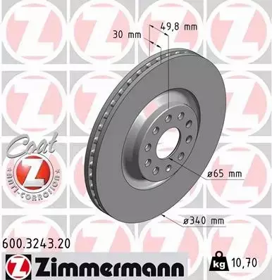 ZIMMERMANN TARCZE PRZÓD AUDI A3 8V Q2 GA 340MM 