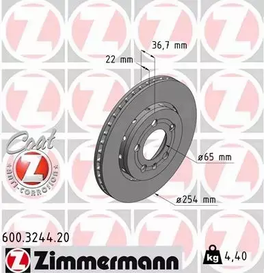 ZIMMERMANN TARCZE HAMULCOWE TYŁ 600.3244.20 