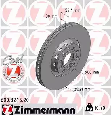 ZIMMERMANN TARCZE HAMULCOWE PRZÓD 600.3245.20 