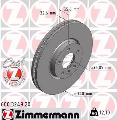 ZIMMERMANN TARCZE HAMULCOWE PRZÓD 600.3249.20 