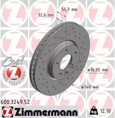 ZIMMERMANN TARCZE HAMULCOWE SPORT PRZÓD 600.3249.52 