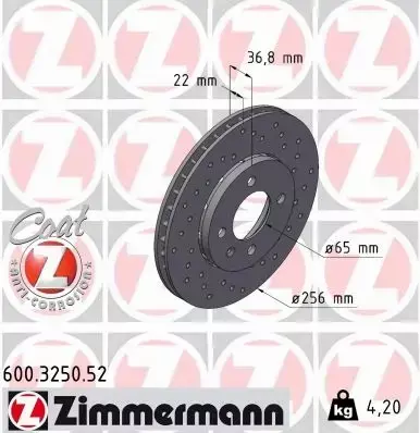 ZIMMERMANN TARCZE HAMULCOWE SPORT PRZÓD 600.3250.52 