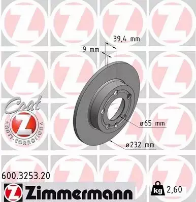 ZIMMERMANN TARCZE HAMULCOWE TYŁ 600.3253.20 