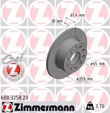 ZIMMERMANN TARCZE HAMULCOWE TYŁ 600.3258.20 