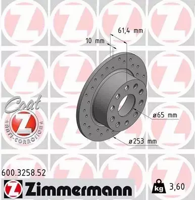 ZIMMERMANN TARCZE HAMULCOWE SPORT TYŁ 600.3258.52 