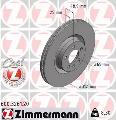 ZIMMERMANN TARCZE+KLOCKI PRZÓD VW POLO AW1 312MM 