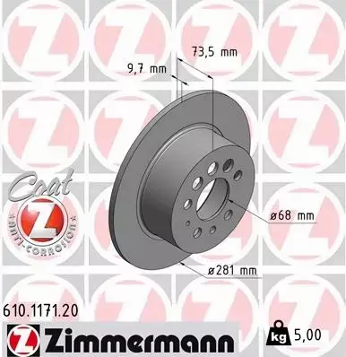 ZIMMERMANN TARCZE HAMULCOWE TYŁ 610.1171.20 