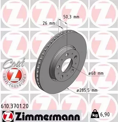 ZIMMERMANN TARCZE HAMULCOWE PRZÓD 610.3701.20 