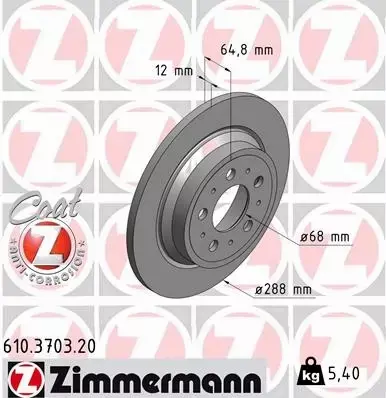 ZIMMERMANN TARCZE HAMULCOWE TYŁ 610.3703.20 