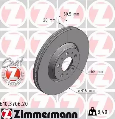 ZIMMERMANN TARCZE+KLOCKI PRZÓD VOLVO XC90 316MM 