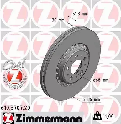 ZIMMERMANN TARCZE HAMULCOWE PRZÓD 610.3707.20 