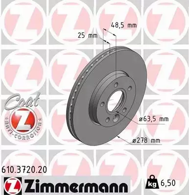 ZIMMERMANN TARCZE HAMULCOWE PRZÓD 610.3720.20 