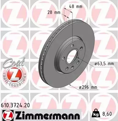 ZIMMERMANN TARCZE HAMULCOWE PRZÓD 610.3724.20 