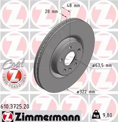 ZIMMERMANN TARCZE HAMULCOWE PRZÓD 610.3725.20 