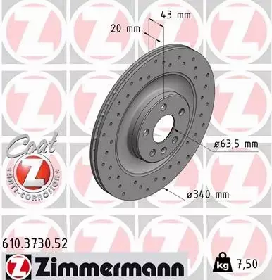 ZIMMERMANN TARCZE HAMULCOWE SPORT TYŁ 610.3730.52 