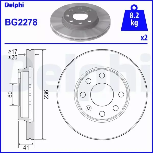 DELPHI TARCZE HAMULCOWE PRZÓD BG2278 