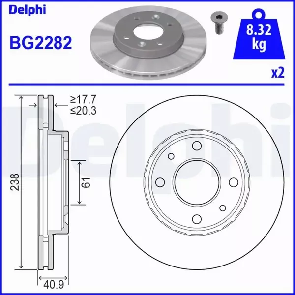 DELPHI TARCZE HAMULCOWE PRZÓD BG2282 