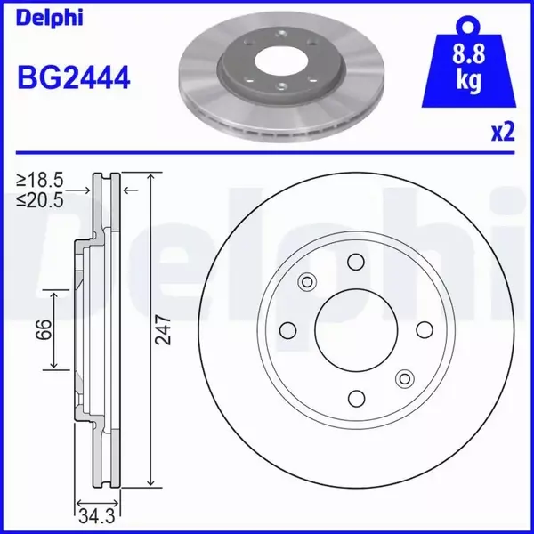 DELPHI TARCZE HAMULCOWE PRZÓD BG2444 