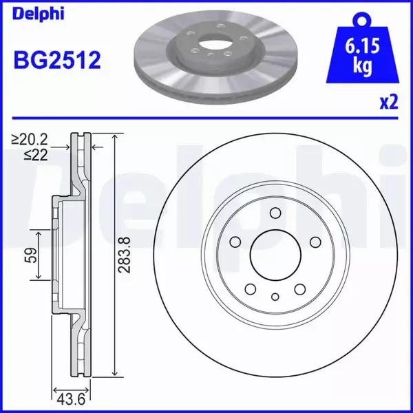 DELPHI TARCZE HAMULCOWE PRZÓD BG2512 