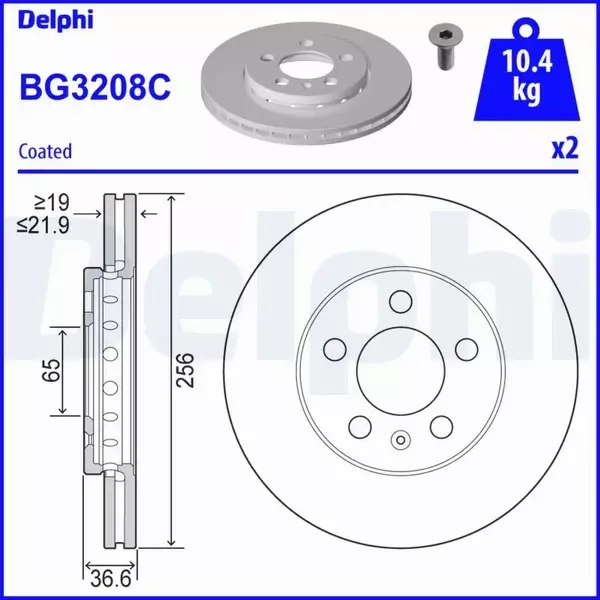 DELPHI TARCZE+KLOCKI PRZÓD VW POLO 9N FOX 256MM 