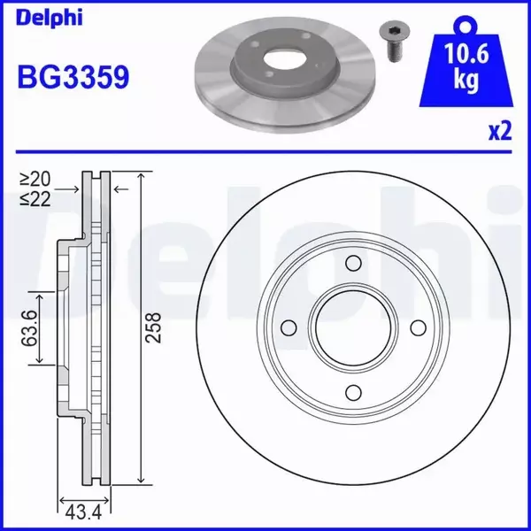 DELPHI TARCZE PRZÓD FORD FOCUS I FIESTA IV V 258MM 