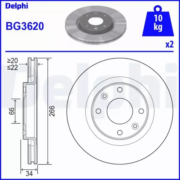 DELPHI TARCZE HAMULCOWE PRZÓD BG3620 