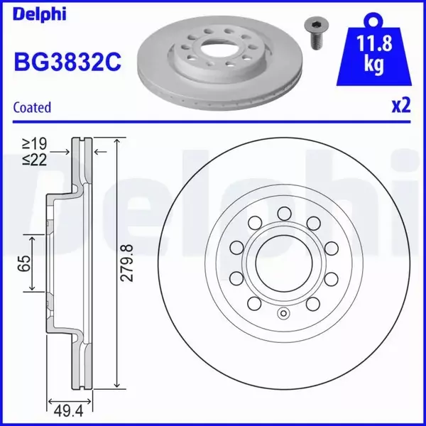 DELPHI TARCZE+KLOCKI PRZÓD A3 LEON ALTEA OCTAVIA GOLF JETTA 280MM 