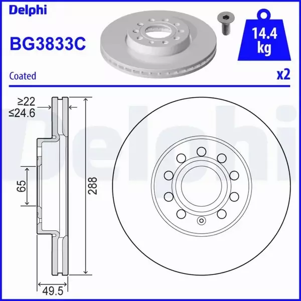 DELPHI TARCZE HAMULCOWE PRZÓD BG3833C 