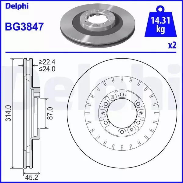 DELPHI TARCZA HAMULCOWA BG3847 