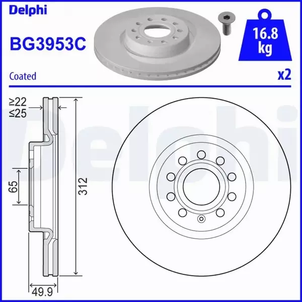 DELPHI TARCZE+KLOCKI PRZÓD A3 LEON ALTEA OCTAVIA SUPERB GOLF PASSAT 312MM 