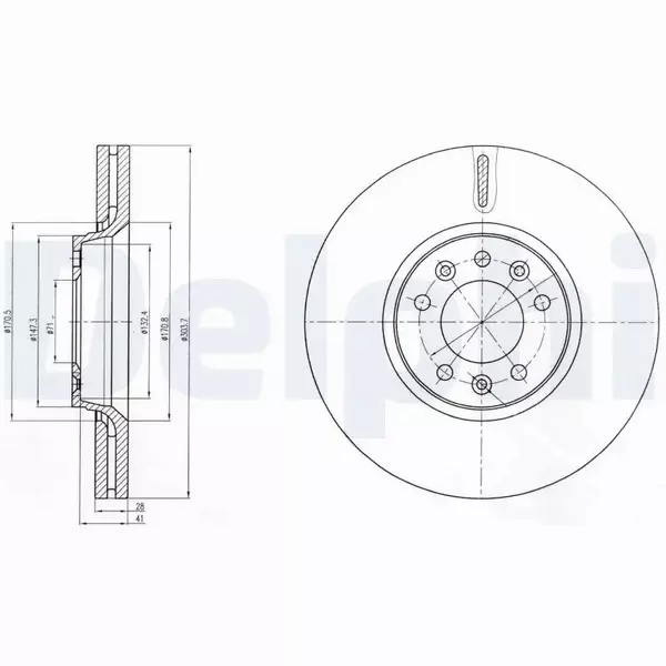 DELPHI TARCZE+KLOCKI PRZÓD CITROEN C5 III 304MM 